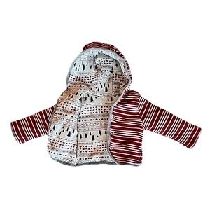 Burts‎ Bees Reversible Hoodie Kids 3-6 Months Red Stripe Snap Winter Cozy Eco